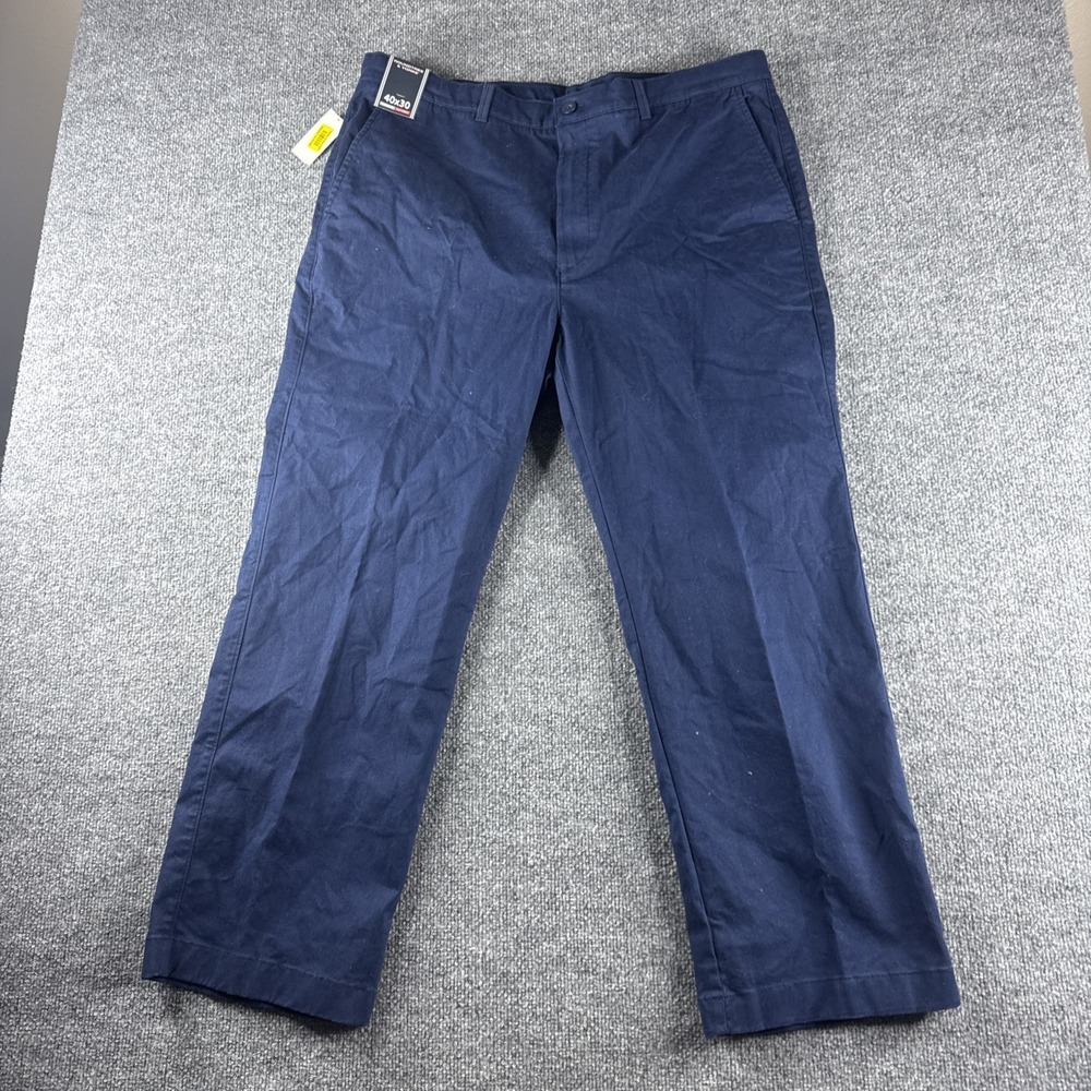 Roundtree & Yorke Pants Mens 40x30 Navy Blue Classic Fit Flat Front Stretch
